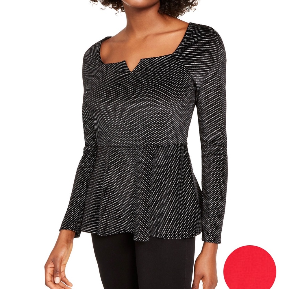 THALIA SODI METALLIC VELVET PEPLUM TOP